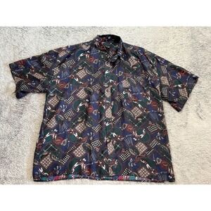 Vintage Volare 100% Silk Shirt Mens XL Golf Button Up Short Sleeve Multicolor